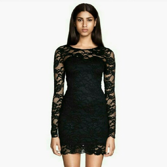 H&M DIVIDED Black Lace LONG SLEEVE DRESS Size 14 - Picture 2 of 8